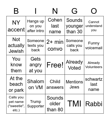 CallingJews Bingo Card