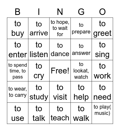 ar verbs chap 2a realidades. Bingo Card