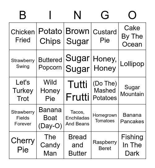 Songs With/About Food Bingo Card