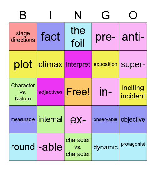 Characters/ Conflicts/ Plot/ Fact/ Opinion/ Drama Bingo Card