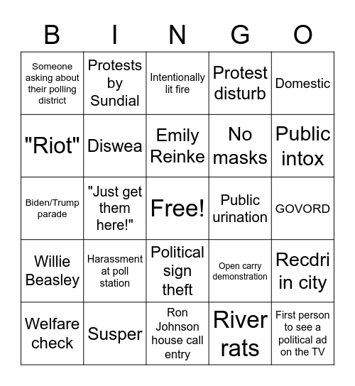 Election Night 2020 Bingo Card