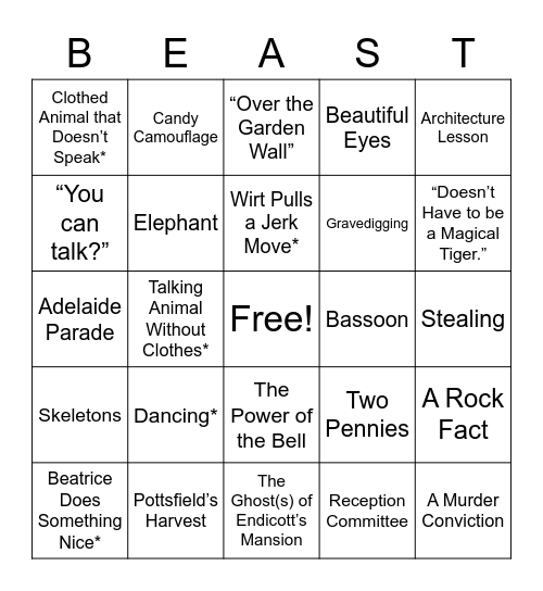 INTO THE UNKNOWN Bingo Card