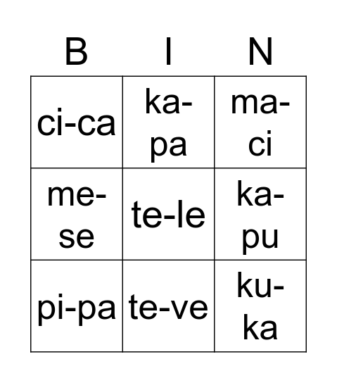 BINGÓ Bingo Card