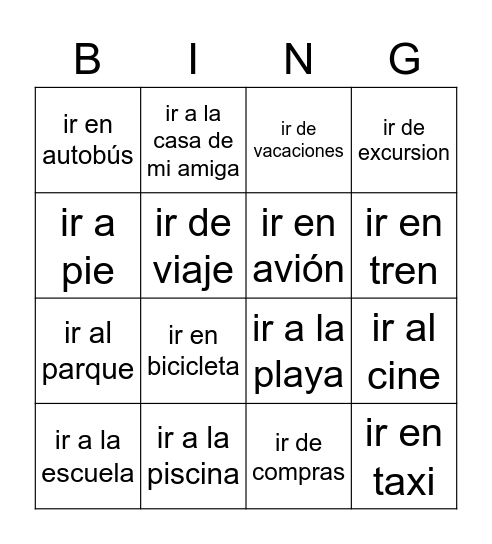 ir + a place Bingo Card