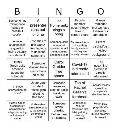 BCMB Retreat 2020 (Updated) Bingo Card