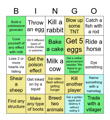 Minecraft Bingo Sheet 1 Bingo Card
