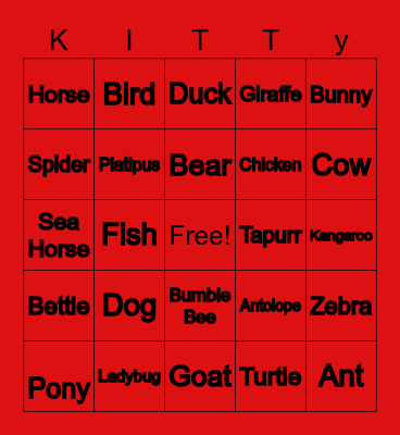 Animals Bingo Card