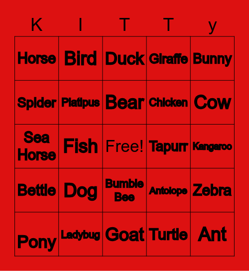 Animals Bingo Card