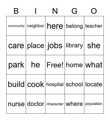 2nd Grade, Unit 1 Bingo Card
