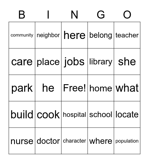 2nd Grade, Unit 1 Bingo Card