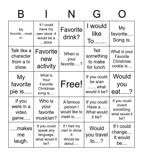 Conversation Bingo Card