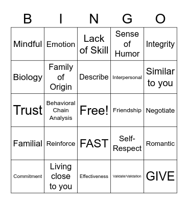 Interpersonal Effectiveness Bingo Card