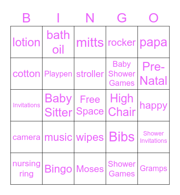 Baby Shower BINGO! Bingo Card