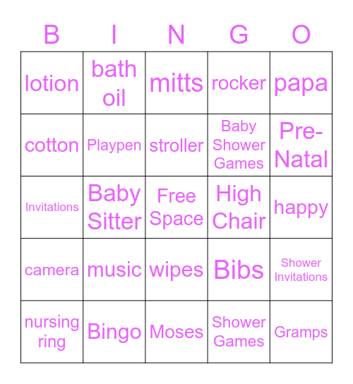 Baby Shower BINGO! Bingo Card