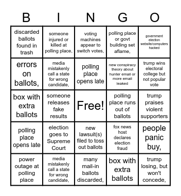 election week fuckery Bingo Card