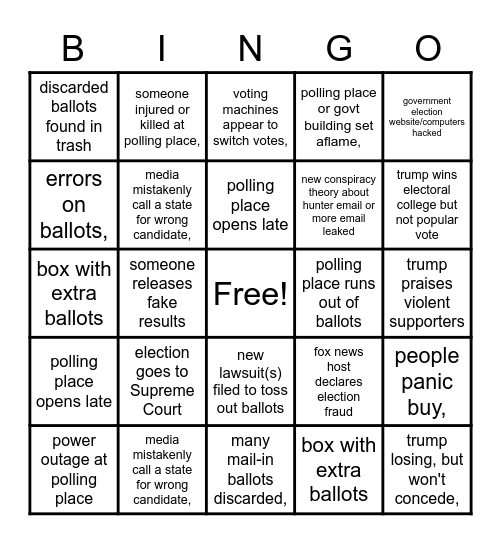 election week fuckery Bingo Card