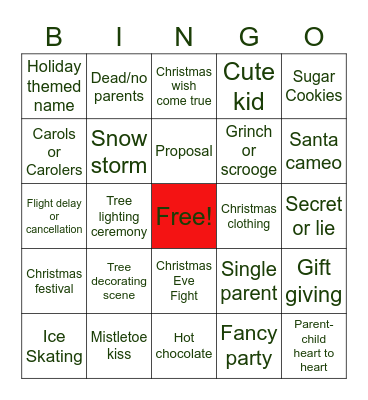 Christmas Movie Bingo Card