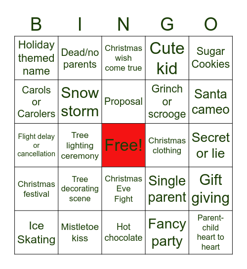 Christmas Movie Bingo Card