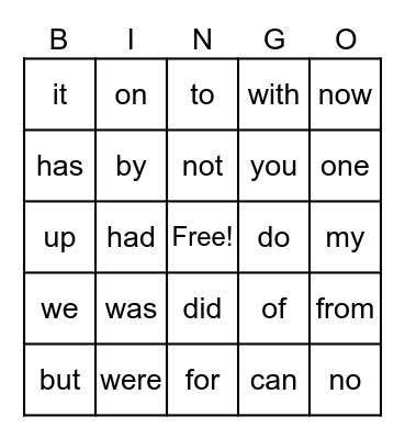 Sight Words 2 Bingo Card