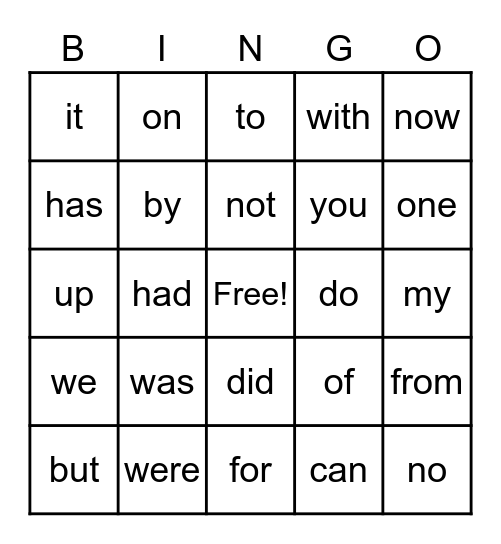 Sight Words 2 Bingo Card