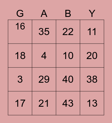 Baby Shower Gaby! Bingo Card