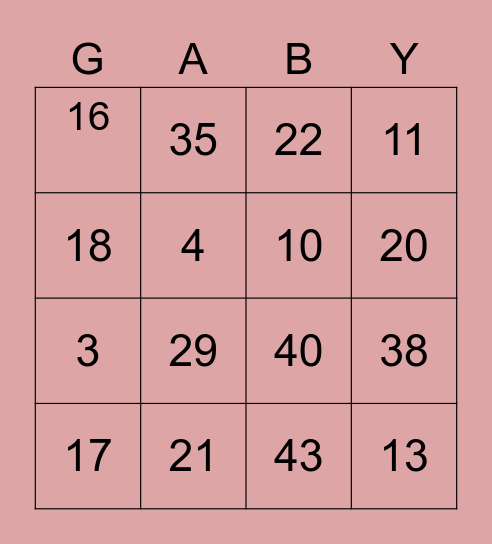 Baby Shower Gaby! Bingo Card