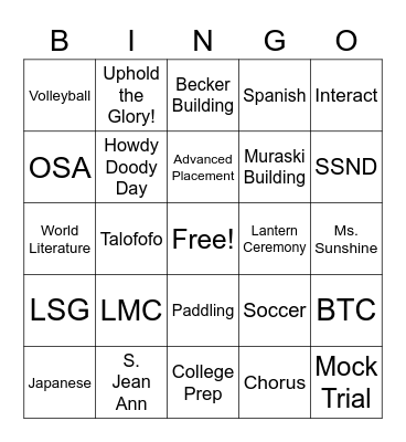 Notre Dame Royals! Bingo Card