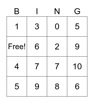 Chinese numbers Bingo Card