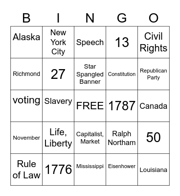 Citizenship Bingo Card