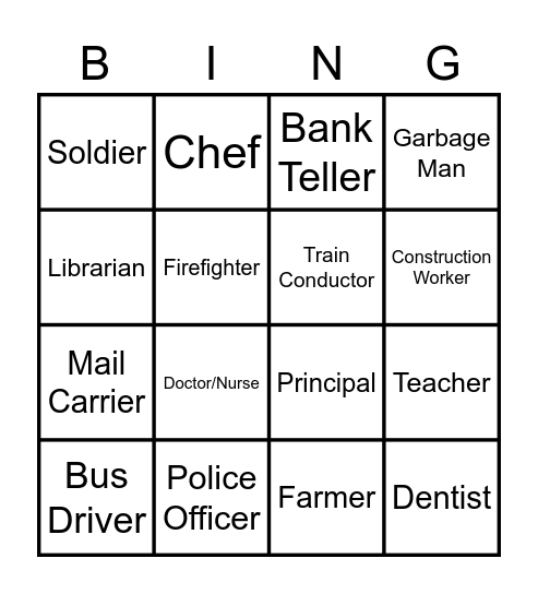 Community Helpers Bingo Card