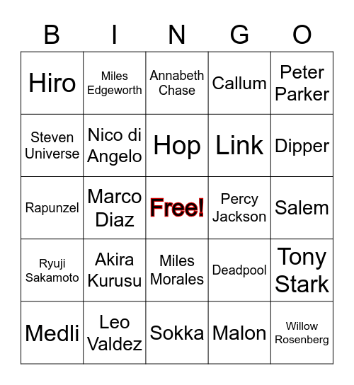 Allie's Favorite Characters Bingo Card