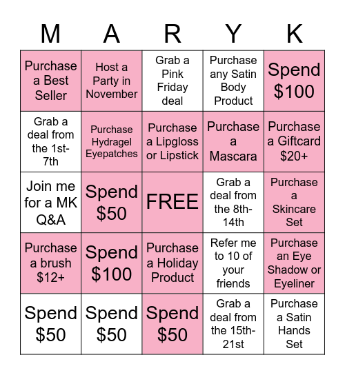 Mary Kay Bingo Card