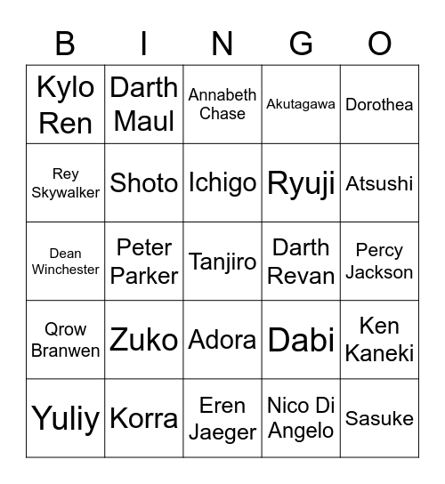 Fav Bros Bingo Card