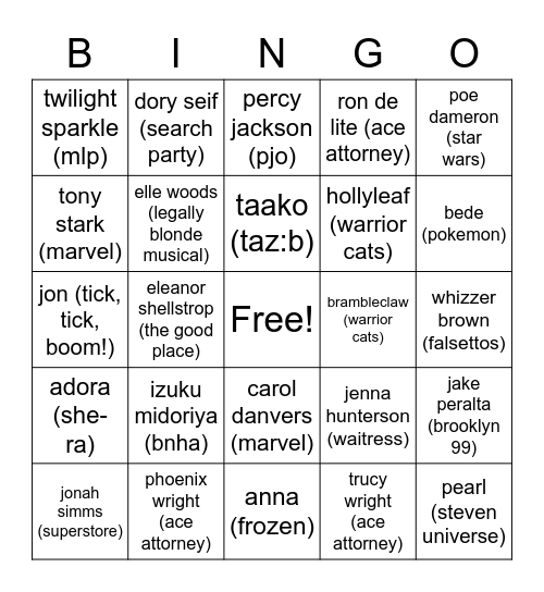 Untitled Bingo Card