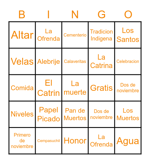 Día de Los Muertos Bingo Card