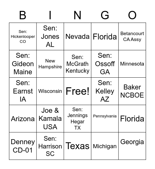 Election 2020 Bingo Card