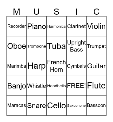 Musical Bingo Card