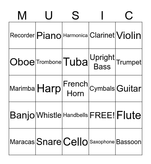 Musical Bingo Card