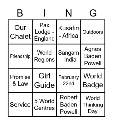 WAGGGS Bingo Card