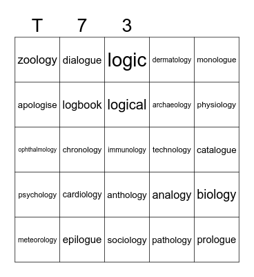 Teal 73 Bingo Card