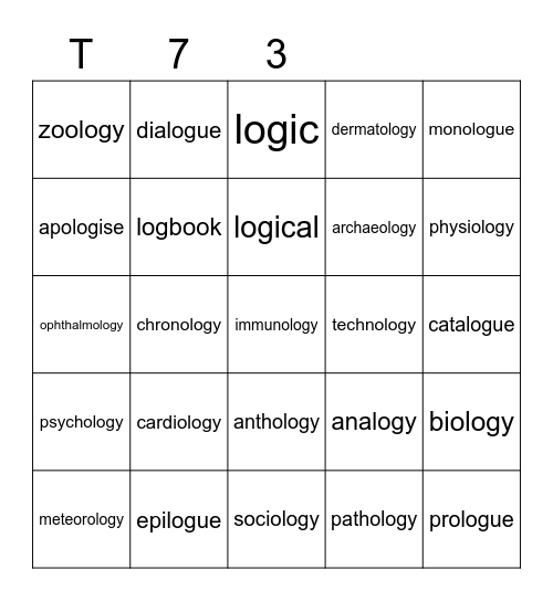 Teal 73 Bingo Card