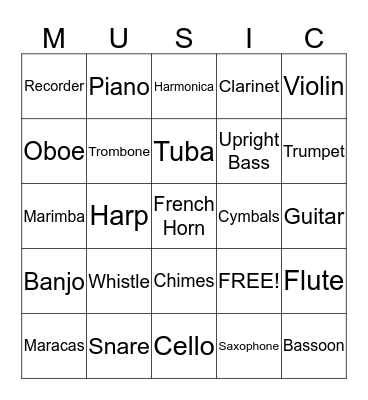 Musical Bingo Card