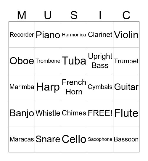 Musical Bingo Card