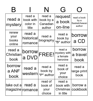 Colonsay Wheatland Library - Winter Bingo challenge  Bingo Card