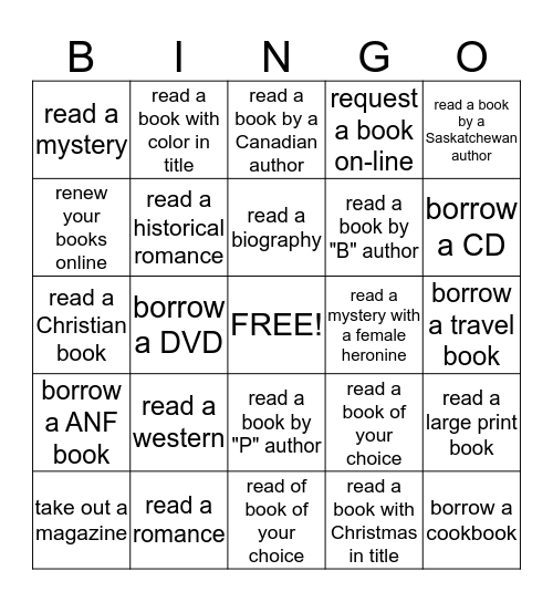 Colonsay Wheatland Library - Winter Bingo challenge  Bingo Card