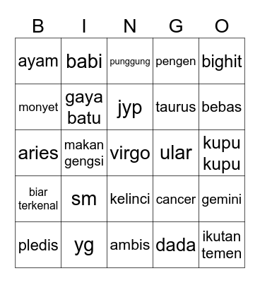 shinsu punya Bingo Card