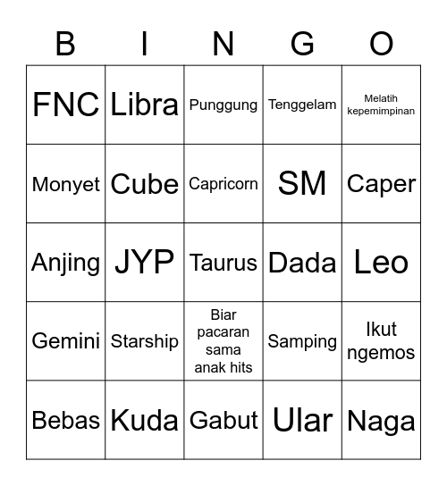 C Bingo Card