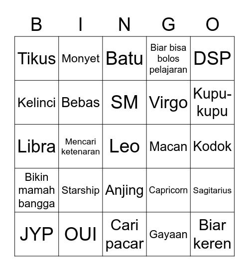 YOHAN Bingo Card