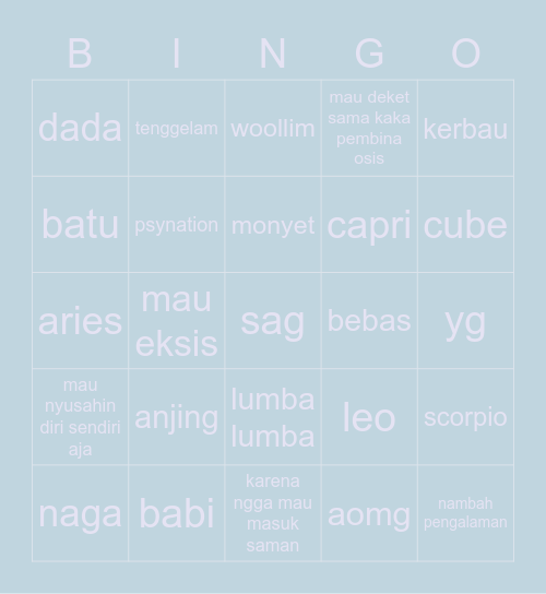 Gi Bingo Card