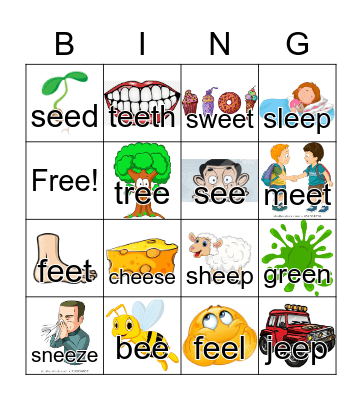 Phonics ee Bingo Card